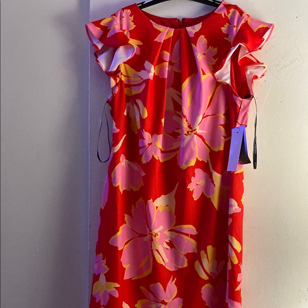 Vibrant Floral Dress with Ruffle Sleeves